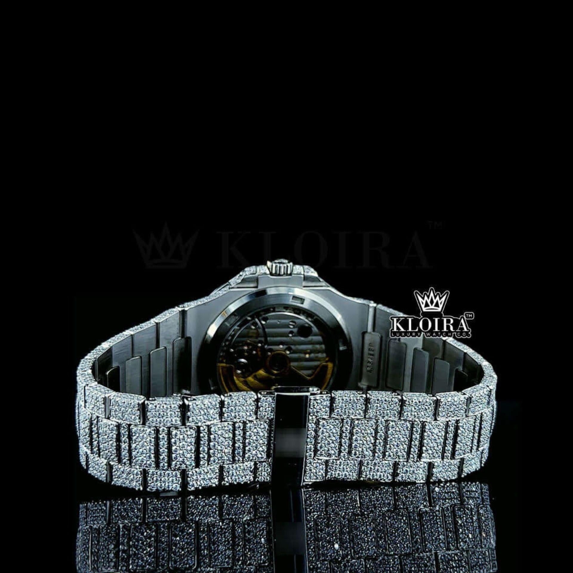 Fully Iced Out Diamond Marker White Dial Moissanite Diamond Watch Caseback View