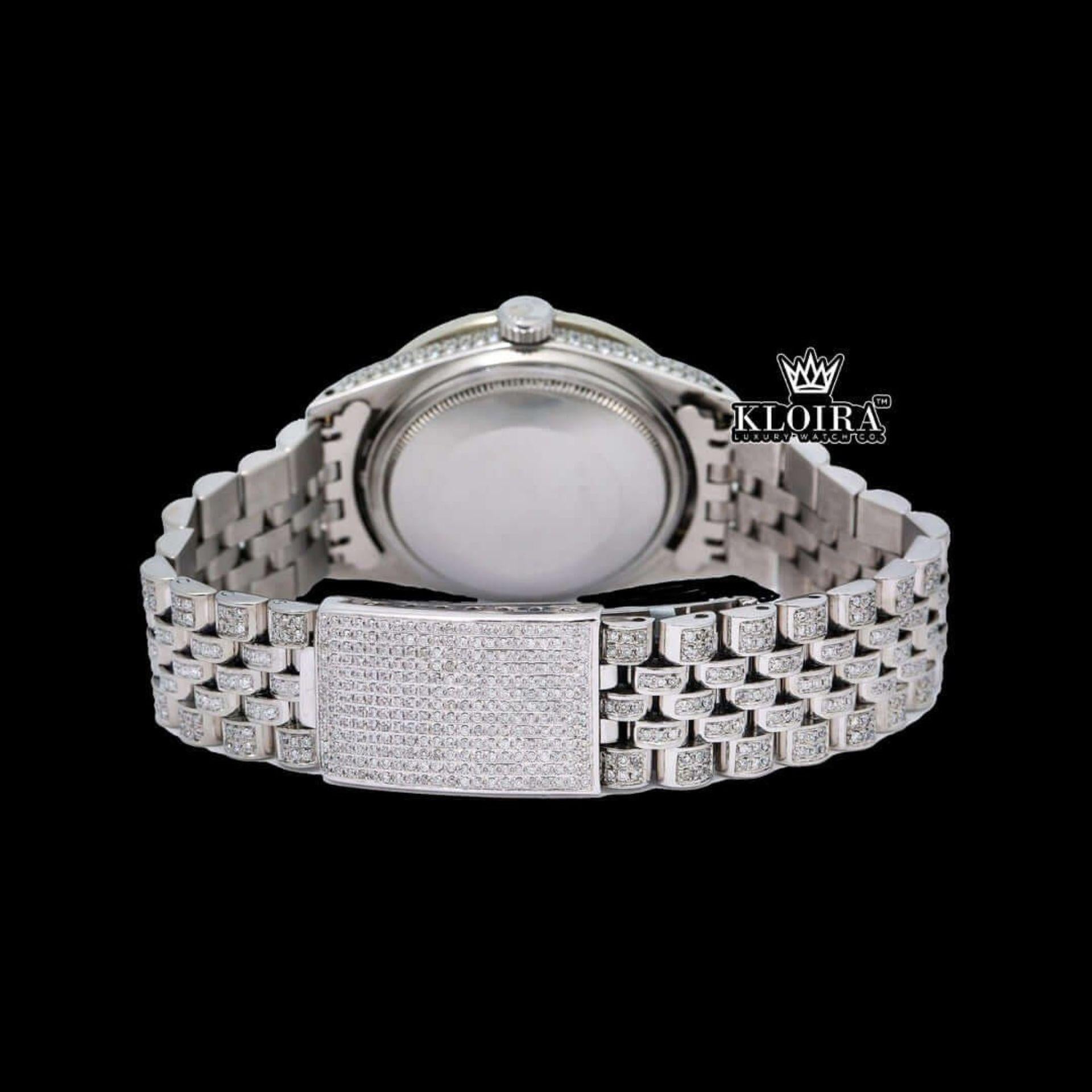 Fully Iced Out Diamond Markers Green Dial Moissanite Diamond Watch Caseback View
