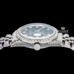 Fully Iced Out Diamond Markers Green Dial Moissanite Diamond Watch Crown View