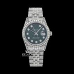 Fully Iced Out Diamond Markers Green Dial Moissanite Diamond Watch