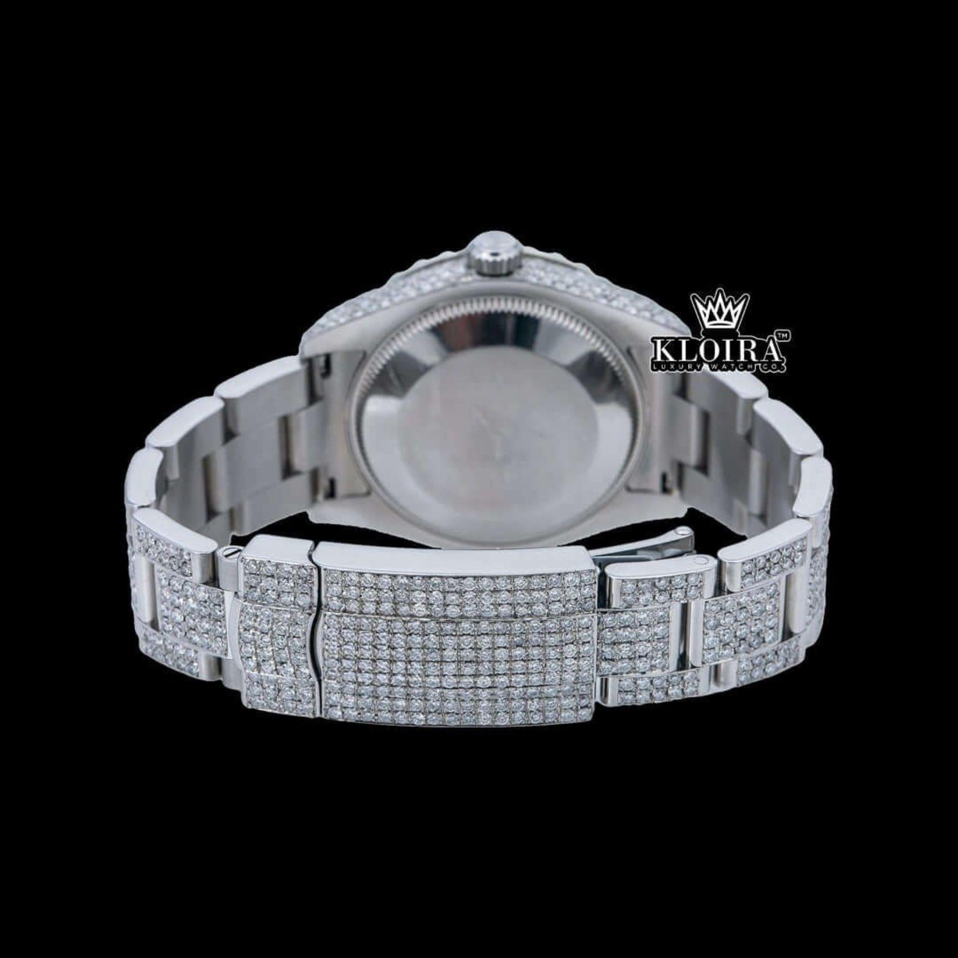 Fully Iced Out Diamond markers Blue Dial Moissanite Watch Caseback View