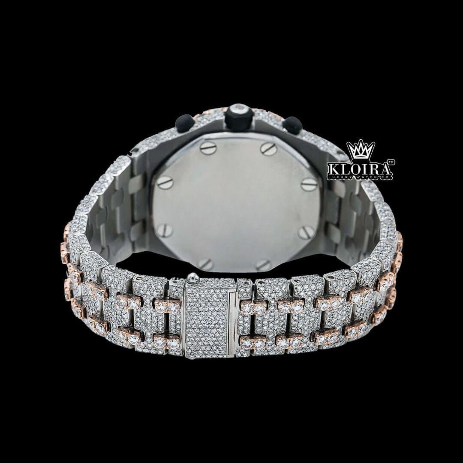 Fully Iced Out Dual Tone Moissanite Chronograph Diamond Watch Caseback View