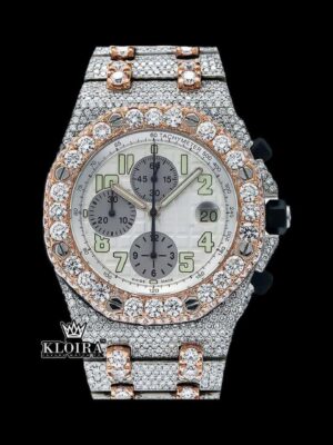 Fully Iced Out Dual Tone Moissanite Chronograph Diamond Watch