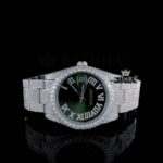 Fully Iced Out Green Dial Roman Numerals Moissanite Watch
