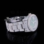 Fully Iced Out Green Dial Roman Numerals Moissanite Watch Right Side View