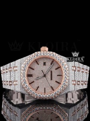 Fully Iced Out Two Tone Rose Gold Moissanite Diamond Watch