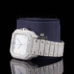 Fully Iced Out Rainbow Roman Numerals Dial Natural Diamond Watch Left Profile View