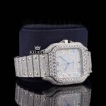 Fully Iced Out Rainbow Roman Numerals Dial Natural Diamond Watch Right Profile View