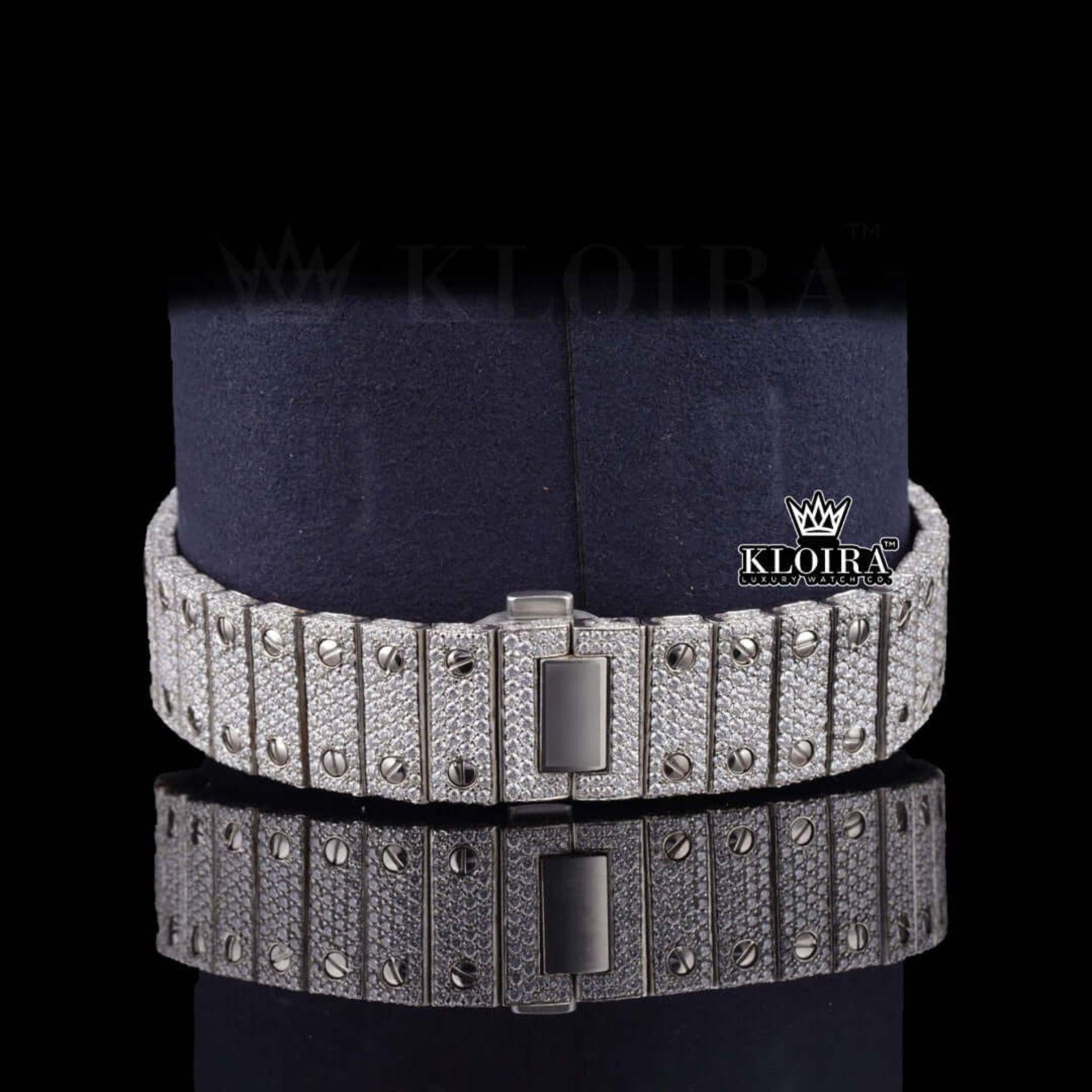 Fully Iced Out Rainbow Roman Numerals Moissanite Diamond Watch Bracelet View