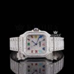Fully Iced Out Rainbow Roman Numerals Moissanite Diamond Watch