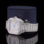 Fully Iced Out Rainbow Roman Numerals Moissanite Diamond Watch Left Profile View