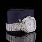 Fully Iced Out Rainbow Roman Numerals Moissanite Diamond Watch Right Profile View