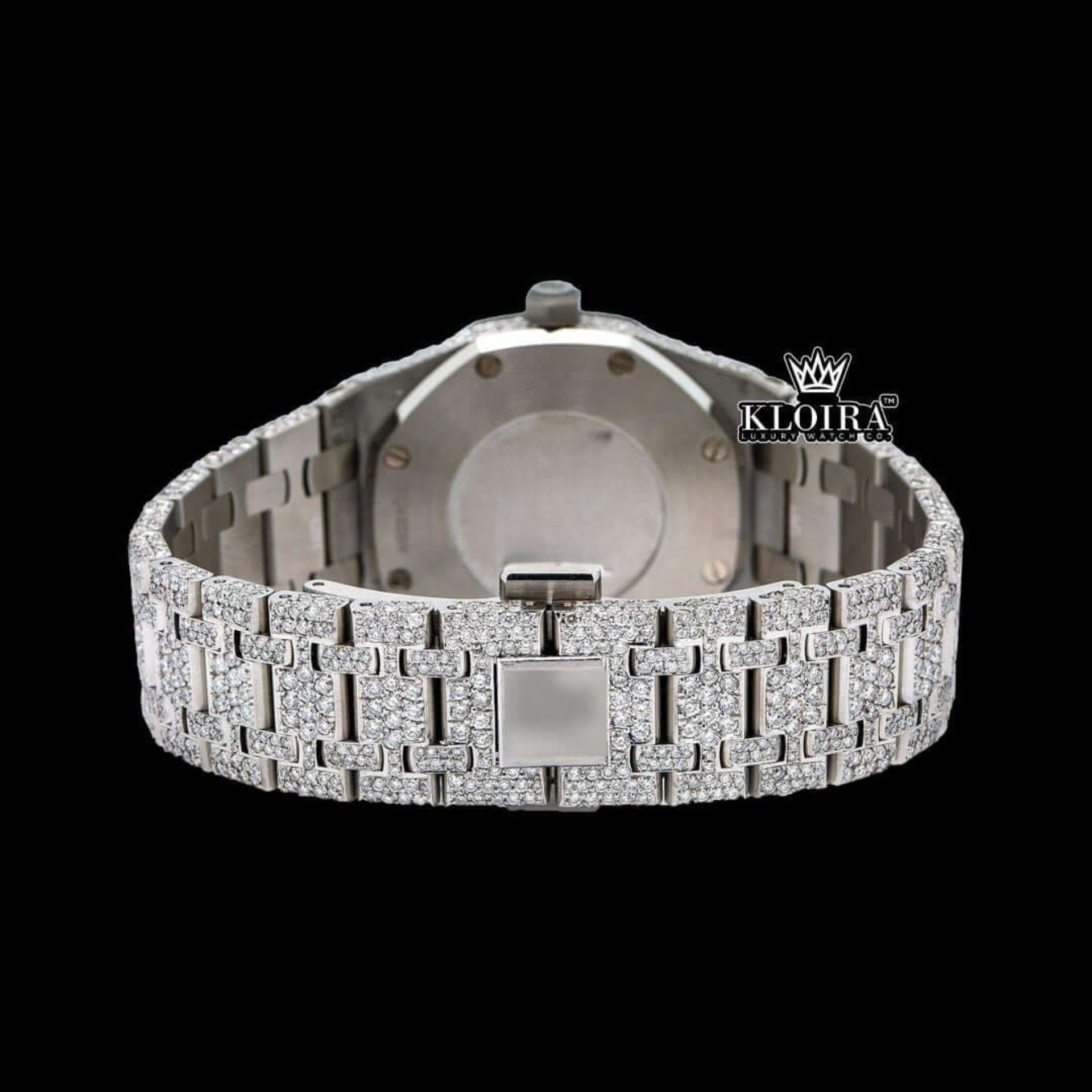 Fully Iced Out Red Stick Date Display Dial Moissanite Diamond Watch Caseback View