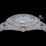 Fully Iced Out Roman Numerals Date Dial Moissanite Diamond Watch Crown View