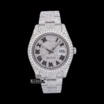 Fully Iced Out Roman Numerals Date Dial Moissanite Diamond Watch