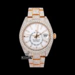 Fully Iced Out Rose Gold White Dial Moissanite Diamond Watch