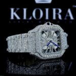 Fully Iced Out Skeleton Dial White Gold Moissanite Diamond Watch Left Strap View