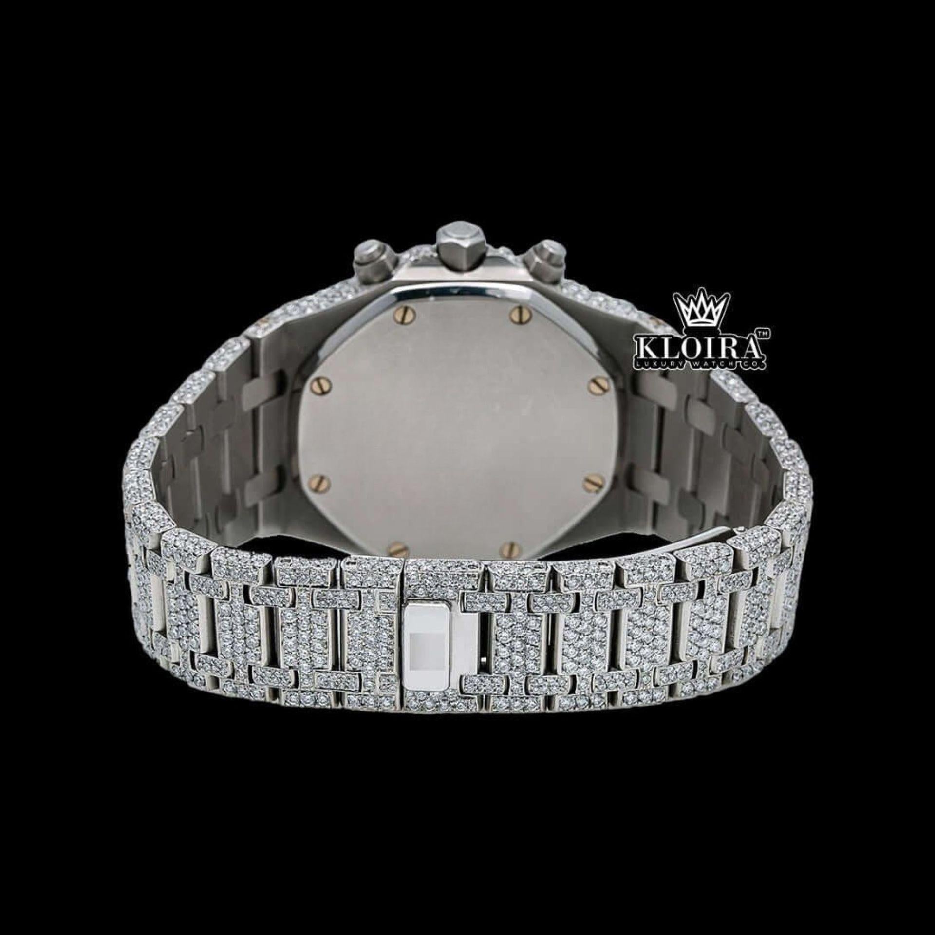 Fully Iced Out Stick Markers White Chronograph Dial Moissanite Watch Caseback View