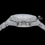 Fully Iced Out Stick Markers White Chronograph Dial Moissanite Watch Crown View