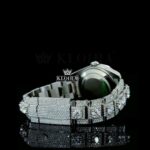 Fully Iced Out Stick Markers White Dial Diamond Link Strap Moissanite Watch Caseback View