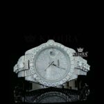 Fully Iced Out Stick Markers White Dial Diamond Link Strap Moissanite Watch