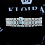 Fully Iced Out Two Tone Black Dial Chronograph Stick Markers Moissanite Watch Back View
