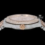 Fully Iced Out Two Tone Rose Gold Moissanite Diamond Baguette Watch Crown View