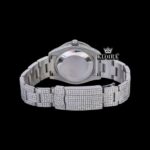 Fully Iced Out White Dial Black Roman Numerals Moissanite Diamond Watch Caseback View