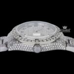 Fully Iced Out White Dial Black Roman Numerals Moissanite Diamond Watch Crown View