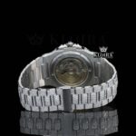 Fully Iced Out White Dial Black Stick Markers Lab-Grown Diamond Watch Caseback View