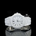 Fully Iced Out White Dial Black Stick Markers Lab-Grown Diamond Watch