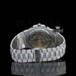 Fully Iced Out White Dial Black Stick Markers Moissanite Diamond Watch Caseback View