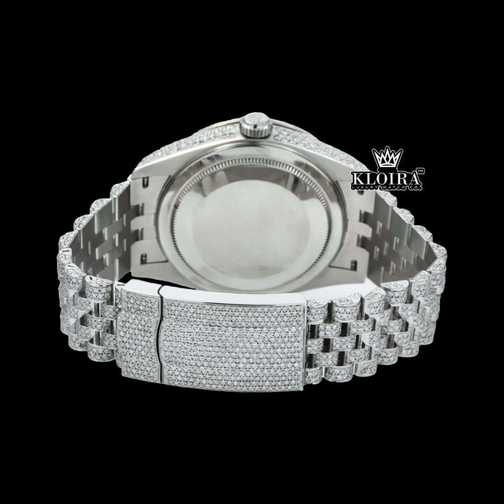 Fully Iced Out White Dial RomanNumerals Moissanite Diamond Watch Caseback View