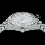 Fully Iced Out White Dial RomanNumerals Moissanite Diamond Watch Crown View
