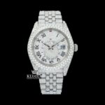 Fully Iced Out White Dial RomanNumerals Moissanite Diamond Watch