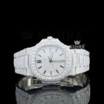 Fully Iced Out White Dial Stick Markers Moissanite Watch