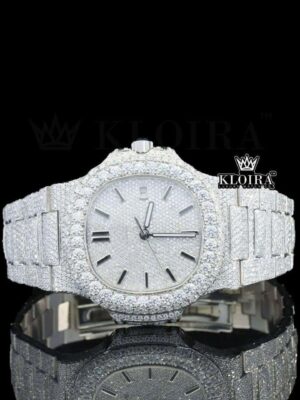 Fully Iced Out White Dial Stick Markers Moissanite Watch