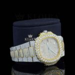 Fully Iced Out Yellow Dial Diamond Markers Natural Diamond Watch Right Profile View