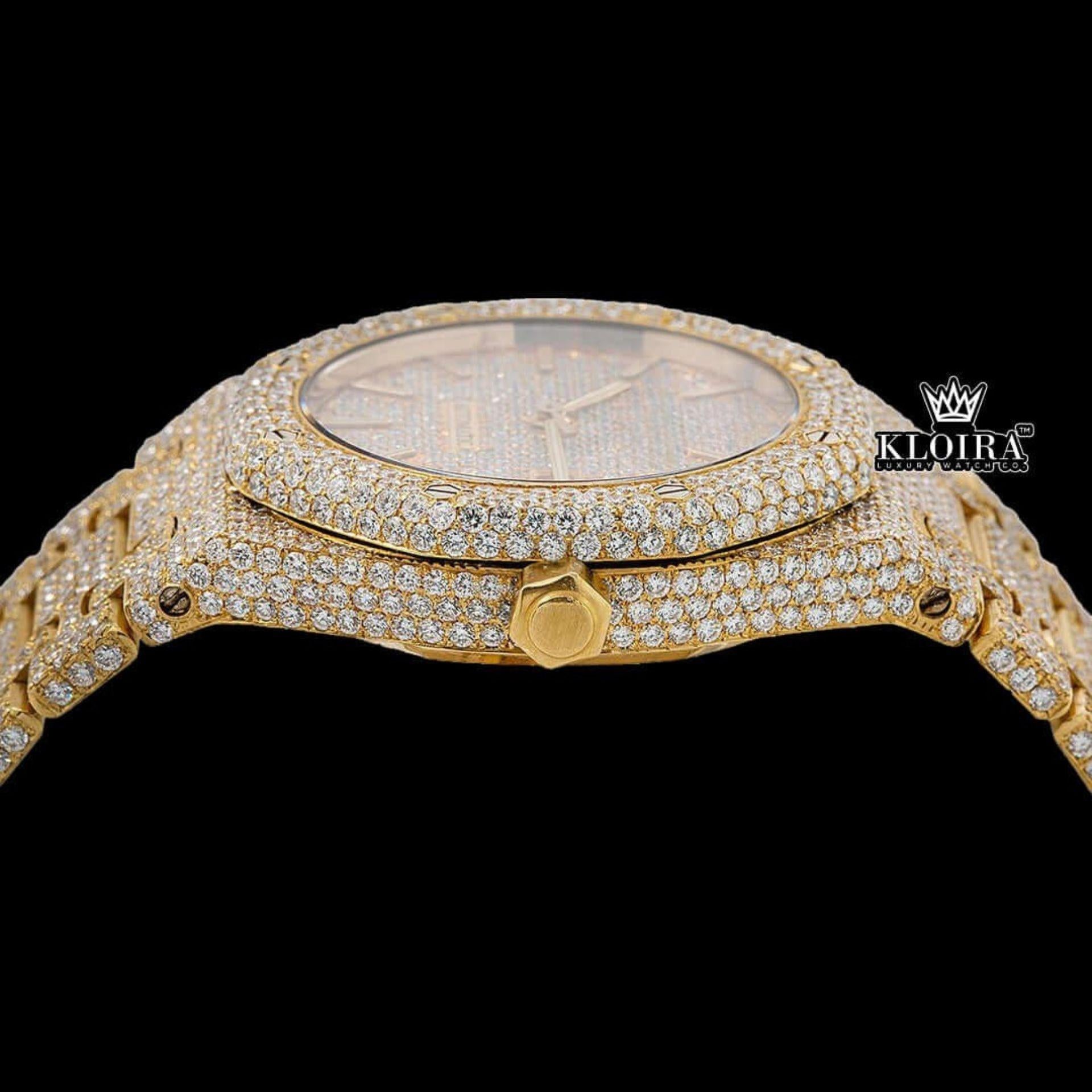 Fully Iced Out Yellow Gold Stick Markers Moissanite Diamond WatchCrown View