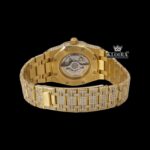 Fully Iced Out Yellow Gold White Dial Diamond Markers Moissanite Watch Caseback View