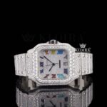 Fully Iced Rainbow Roman Numerals White Dial Moissanite Diamonds Watch Front View