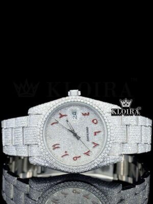 Fully Iced Red Arabic Numerals White Dial Lab-Grown Diamond Watch