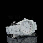 Fully Iced Red Arabic Numerals White Dial Lab-Grown Diamond Watch Right Profile View