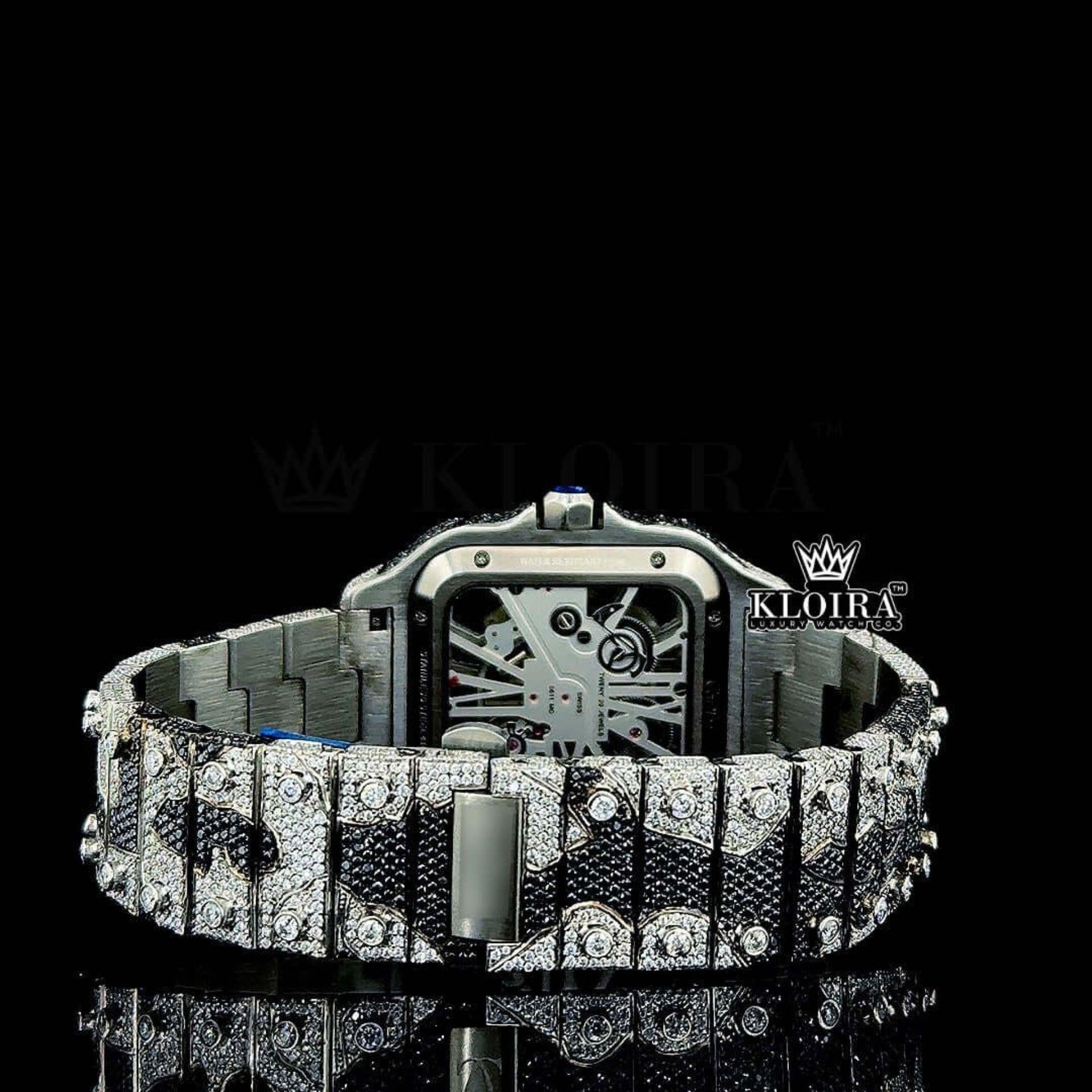 Fully Iced Skeleton Dial Two Tone Moissanite Diamond Watch Caseback View