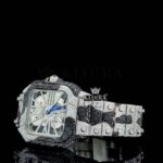 Fully Iced Skeleton Dial Two Tone Moissanite Diamond Watch Left Profile View