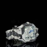 Fully Iced Skeleton Dial Two Tone Moissanite Diamond Watch Right Profile View