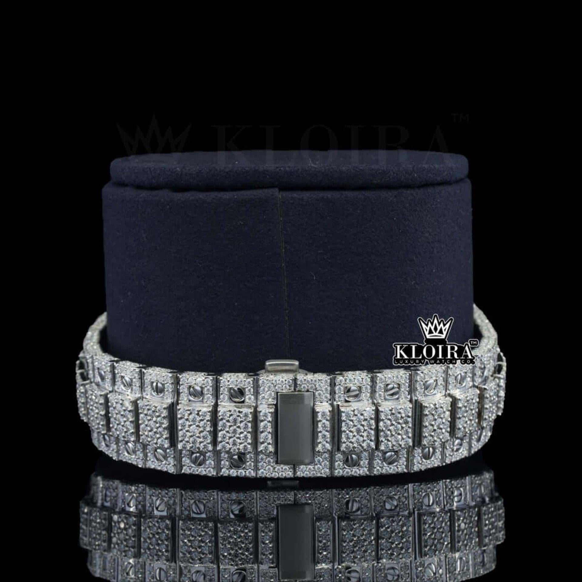 Fully Iced Square White Dial Roman Numerals Moissanite Diamond Watch Bracelet View