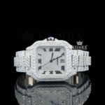 Fully Iced Square White Dial Roman Numerals Moissanite Diamond Watch