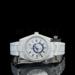 Fully Iced Out Dual Time White Dial Stick Markers Moissanite Watch