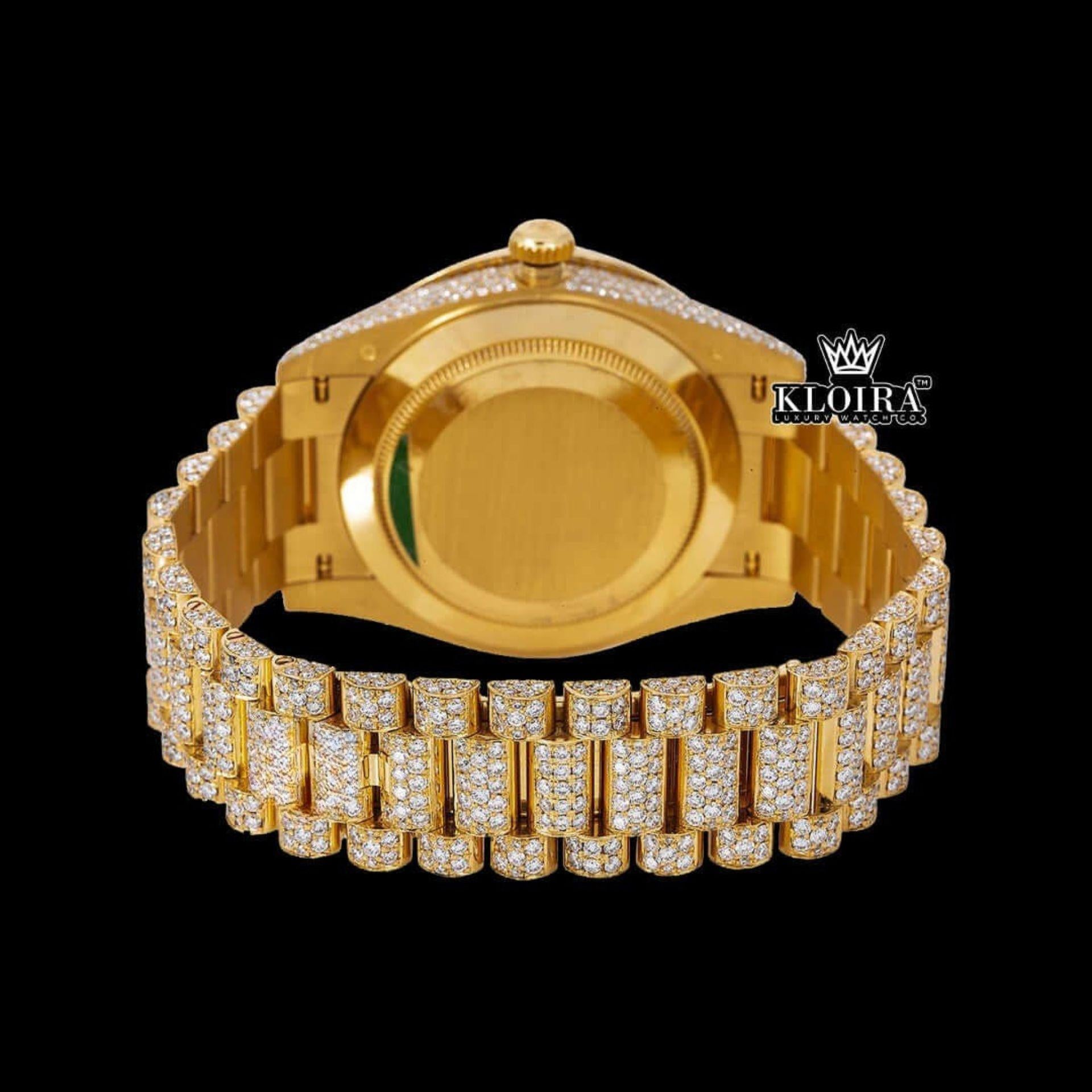 Gold Roman Numeral Watch Moissanite Diamond 14K Gold VVS 20 Carat 42mm Caseback View